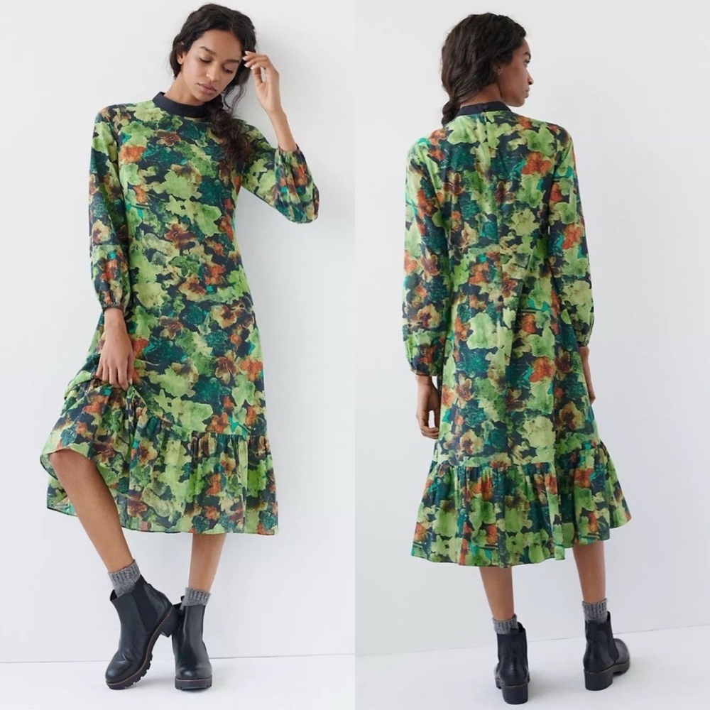 Samant Chauhan Anthropologie Raquela Long Sleeve Floral Midi Dress Petite MP